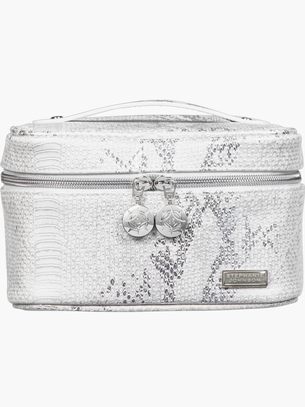 Stephanie Johnson Silver Metallic Snake-Embossed Cosmetic Train Case